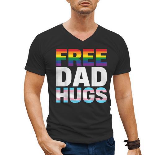 Free Dad Hugs Pride Flag Month LGBTQ Transgender Support Men's V-Neck T-Shirt - Father's Day Fun