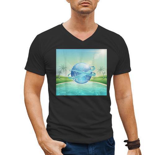 Frutiger Aero Y2k Aesthetic Palm Trees Cyber Beach World Men's V-Neck T-Shirt - Figerry