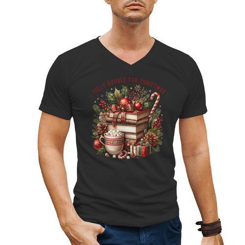 Fully Booked For Christmas Cozy Holiday Books Winter Reading Men's V-Neck T-Shirt - Bookorys