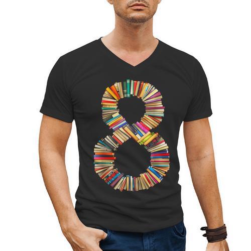 Fun 8th Birthday Books Themed 8 Years Old Boys Kids Girls Men's V-Neck T-Shirt - Bookorys
