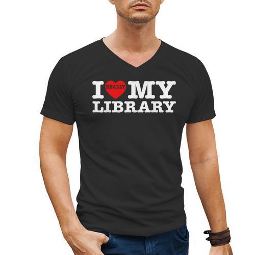 Fun I Love My Library Book Reader Bookworm Librarian Costume Men's V-Neck T-Shirt - Bookorys CA