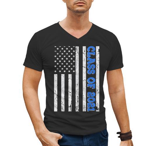Funny Class Of 2021 American Flag Senior Graduation Men's V-Neck T-Shirt - Best Gift Smart