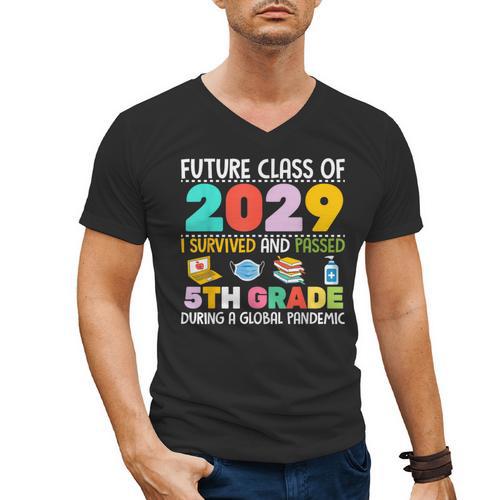 Future Class Of 2029 I Survived Passed 5th Grade Graduation Men's V-Neck T-Shirt - Best Gift Smart