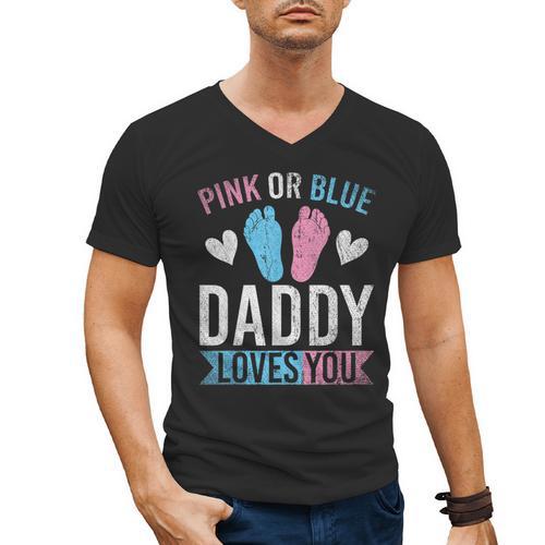Future Dad Pink Or Blue Daddy Loves You Gender Reveal Men's V-Neck T-Shirt - Father's Day Fun