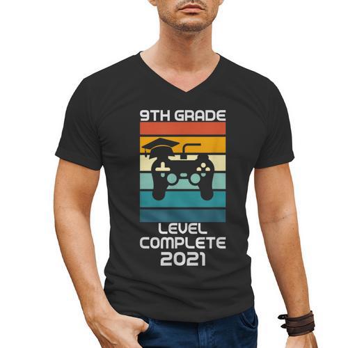 Gamer Graduation 2021 Retro 9th Grade Level Complete Men's V-Neck T-Shirt - Best Gift Smart