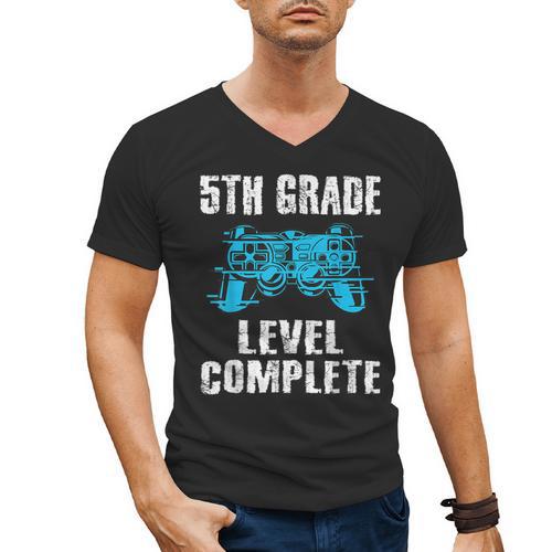 Gamer Graduation 5th Grade Level Complete Video Games Boys Men's V-Neck T-Shirt - Best Gift Smart