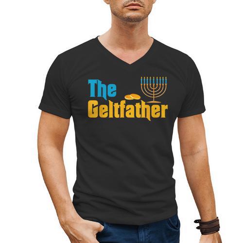 Gelt Father Hanukkah Menorah Jewish Dad Pajamas Men's V-Neck T-Shirt - Father's Day Fun