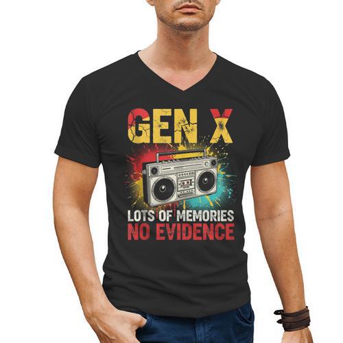 Gen X Lots Of Memories No Evidence Retro Nostalgia Humor Men's V-Neck T-Shirt - Figerry
