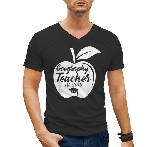Geography Teacher Est 2018 School Graduation T Shirt Men's V-Neck T-Shirt - Best Gift Smart