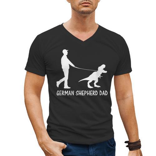German Shepherd Dad Dinosaur GSD Owners Father's Day Men's V-Neck T-Shirt - Father's Day Fun