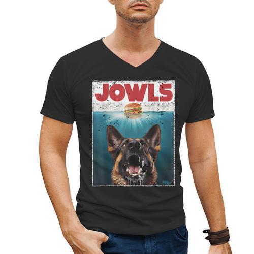 German Shepherd Jowls Hamburger GSG Dog Mom Dog Dad Men's V-Neck T-Shirt - Father's Day Fun