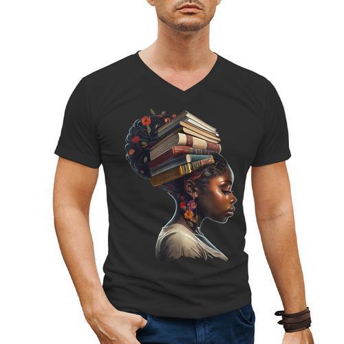Girl Crown Of Books African Teacher Black History BHM Men's V-Neck T-Shirt - Bookorys