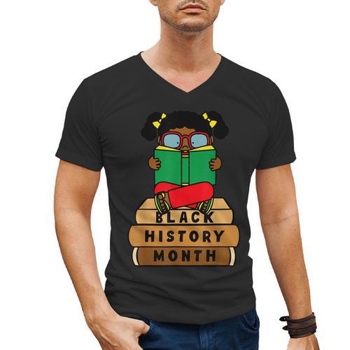Girl Kid Reading Book Black History Month Bookworm Men's V-Neck T-Shirt - Bookorys DE
