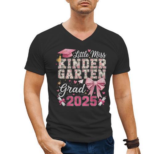 Girls Little Miss Kindergarten Grad 2025 Coquette Graduation Men's V-Neck T-Shirt - Best Gift Smart