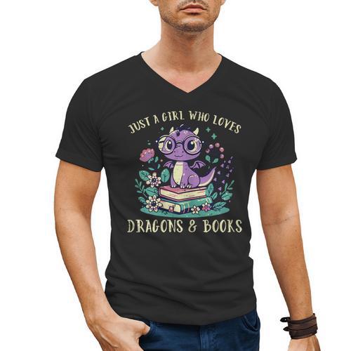 Girls Loves Dragon Books Fantasy Girls Kids Toddler Women Men's V-Neck T-Shirt - Bookorys AU