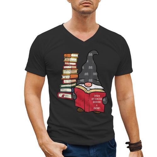 Gnome Read Reading Book Librarian Across America Women Kids Men's V-Neck T-Shirt - Bookorys