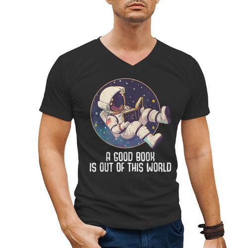 Good Book Is Out Of This World Astronaut Space Men's V-Neck T-Shirt - Bookorys