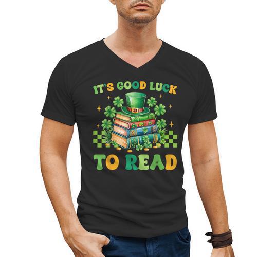 Goods Luck Read Librarian Book Patrick Days Shamrock Clover Men's V-Neck T-Shirt - Bookorys