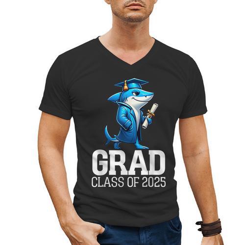 Grad Class Of 2025 Boys Shark Graduation Graduated Men's V-Neck T-Shirt - Best Gift Smart