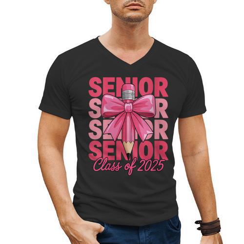 Graduate 2025 For Senior 2025 Graduation Coquette Pink Bow Men's V-Neck T-Shirt - Best Gift Smart