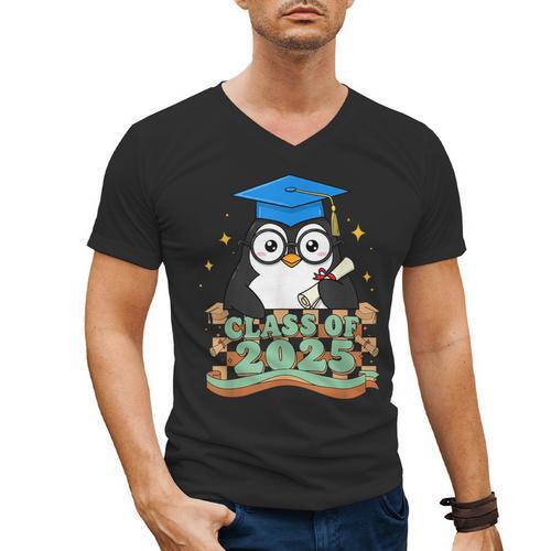 Graduate Penguin Class Of 2025 Kids Graduation Men's V-Neck T-Shirt - Best Gift Smart