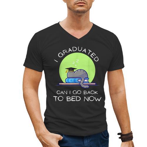 I Graduated Can I Go Back To Bed Now Cat Graduation For Men Women Girls Kids Men's V-Neck T-Shirt - Best Gift Smart