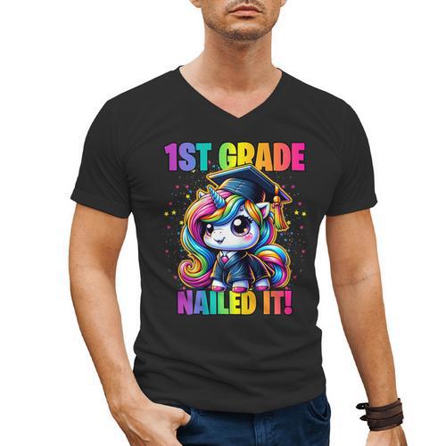 Graduation 1st Grade Unicorn Nailed It Girls Grad Magical Men's V-Neck T-Shirt - Best Gift Smart