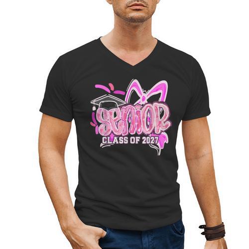 Graduation 2027 Senior 2027 Class Of 2027 Coquette Pink Girl Men's V-Neck T-Shirt - Best Gift Smart