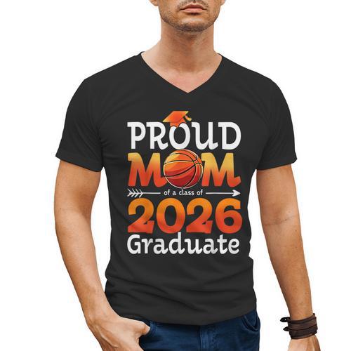 Graduation Basketball Retro Proud Mom Of A 2026 Graduate Men's V-Neck T-Shirt - Best Gift Smart