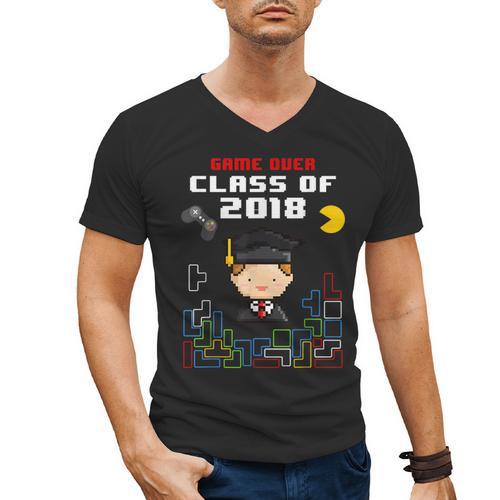 Graduation Class Of 2018 Game Over 8-Bit Gamer Men's V-Neck T-Shirt - Best Gift Smart