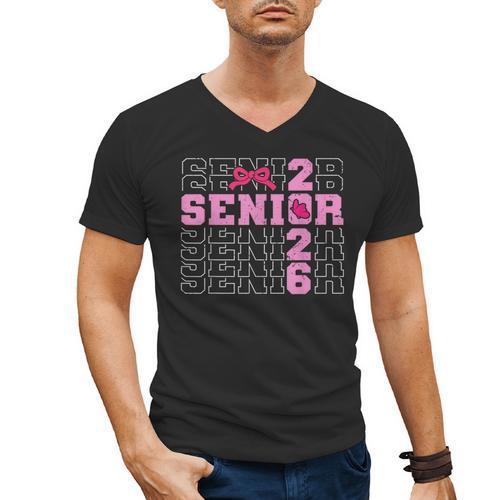Graduation Class Of 2026 Senior 2026 Pink Bow Coquette Men's V-Neck T-Shirt - Best Gift Smart