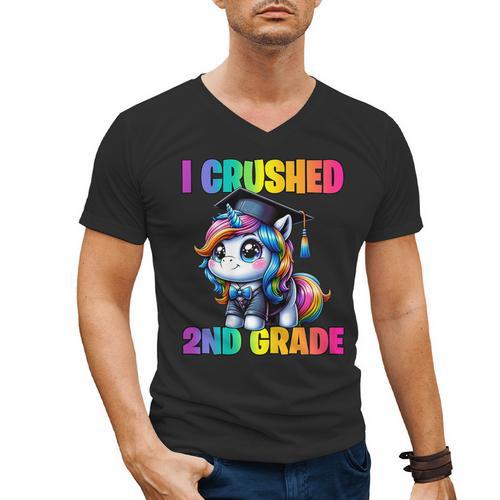 Graduation I Crushed 2nd Grade Unicorn Girls Grad Magical Men's V-Neck T-Shirt - Best Gift Smart