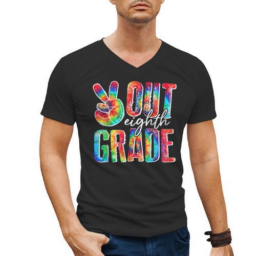 Graduation Peace Sign Out Eighth Grade Tie Dye Hippie Men's V-Neck T-Shirt - Best Gift Smart