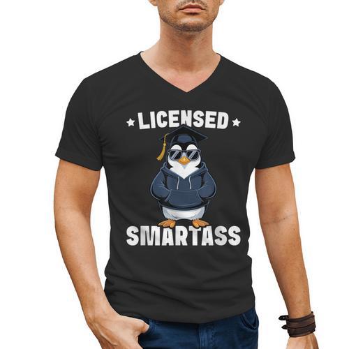 Graduation Penguin Licensed Smartass Graduate Men's V-Neck T-Shirt - Best Gift Smart