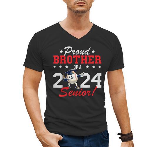 Graduation Proud Brother Of A 2024 Senior Baseball Player Men's V-Neck T-Shirt - Best Gift Smart