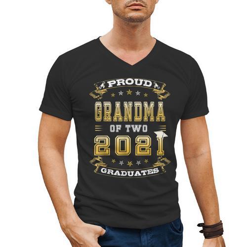 Graduation Proud Grandma Of Two 2021 Graduates High School Men's V-Neck T-Shirt - Best Gift Smart