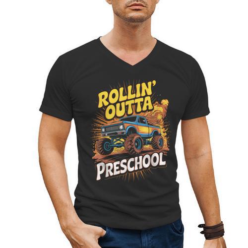 Graduation Rollin' Outta Preschool Monster Truck Boys Pre-K Men's V-Neck T-Shirt - Best Gift Smart