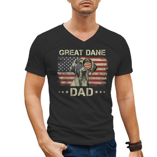 Great Dane Dad Dog Lovers American Flag 4th Of July Men's V-Neck T-Shirt - Father's Day Fun