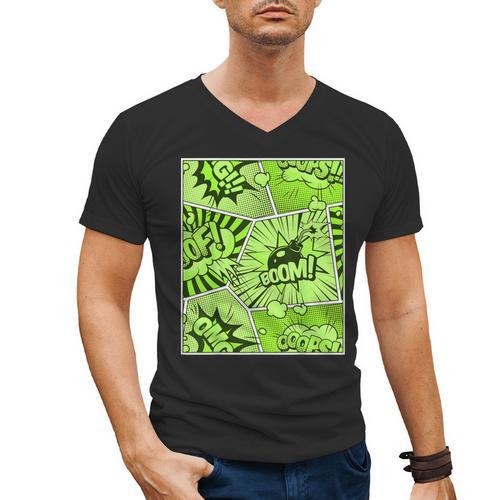 Green Comic Book Green Graphic Men's V-Neck T-Shirt - Bookorys DE
