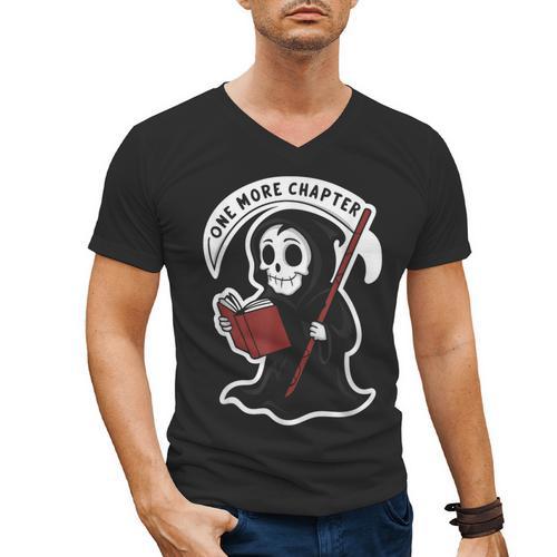 Grim Reaper Bookworm Cute Book Reading Halloween Men's V-Neck T-Shirt - Bookorys