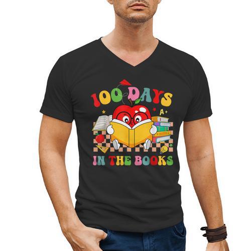 Groovy 100 Days In The Books Reading 100th Day Of School Men's V-Neck T-Shirt - Bookorys UK