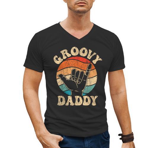 Groovy Daddy 70s Aesthetic Nostalgia 1970's Retro Groovy Dad Men's V-Neck T-Shirt - Father's Day Fun