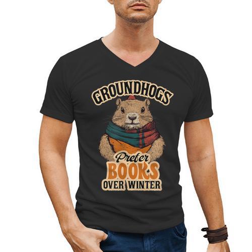 Groundhogs Prefer Books Over Winter February Men's V-Neck T-Shirt - Bookorys DE