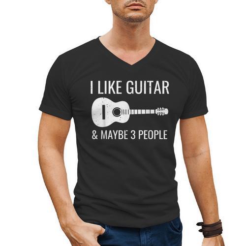 I Like Guitar & Maybe 3 People Music Introvert Guitar Men's V-Neck T-Shirt - Raresse