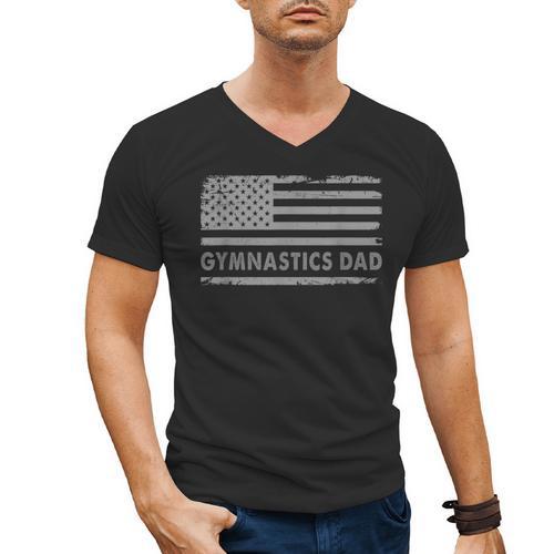 Gymnast Cheer Dad Gymnastics Dad US Flag Gymnastics Dad For Fathers Short Sleeve Small Men's V-Neck T-Shirt - Father's Day Fun
