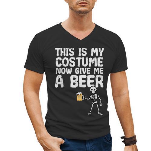 Halloween This Is My Costume Give Me Skeleton Dad Men Men's V-Neck T-Shirt - Father's Day Fun