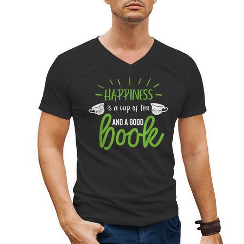 Happiness Is a Cup Of Tea And a Good Book Men's V-Neck T-Shirt - Bookorys CA