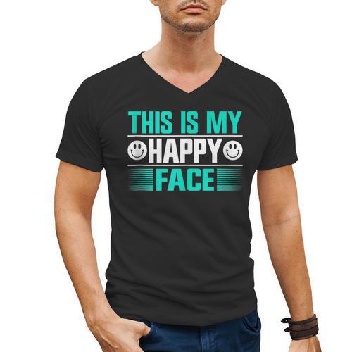 This Is My Happy Face Introvert Men's V-Neck T-Shirt - Raresse