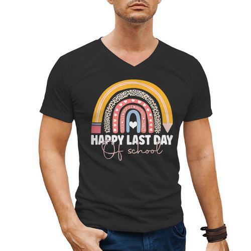 HAPPY LAST OF DAY SCHOOL Rainbow Teacher Student Graduation Men's V-Neck T-Shirt - Best Gift Smart