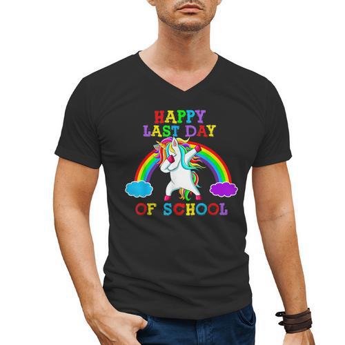 Happy Last Day Of School Teacher Student Graduation Unicorn Men's V-Neck T-Shirt - Best Gift Smart